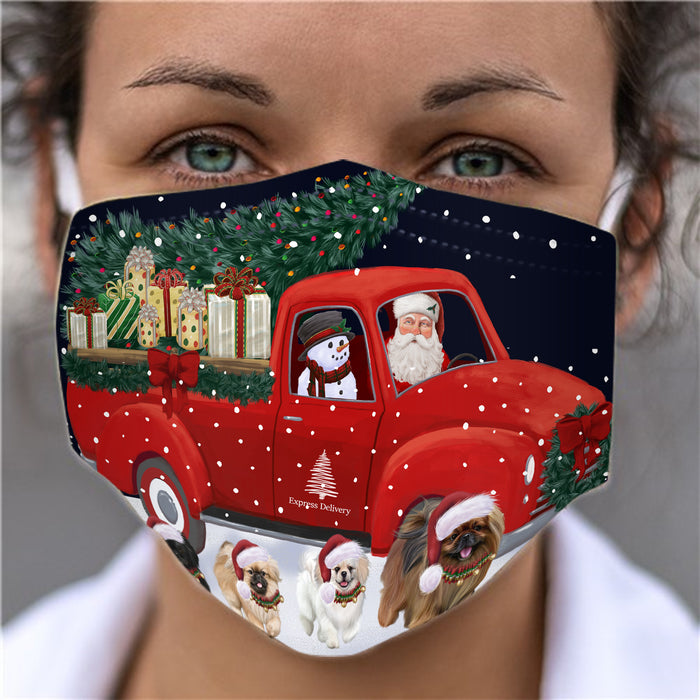 Christmas Express Delivery Red Truck Running Pekingese Dogs Face Mask FM49883