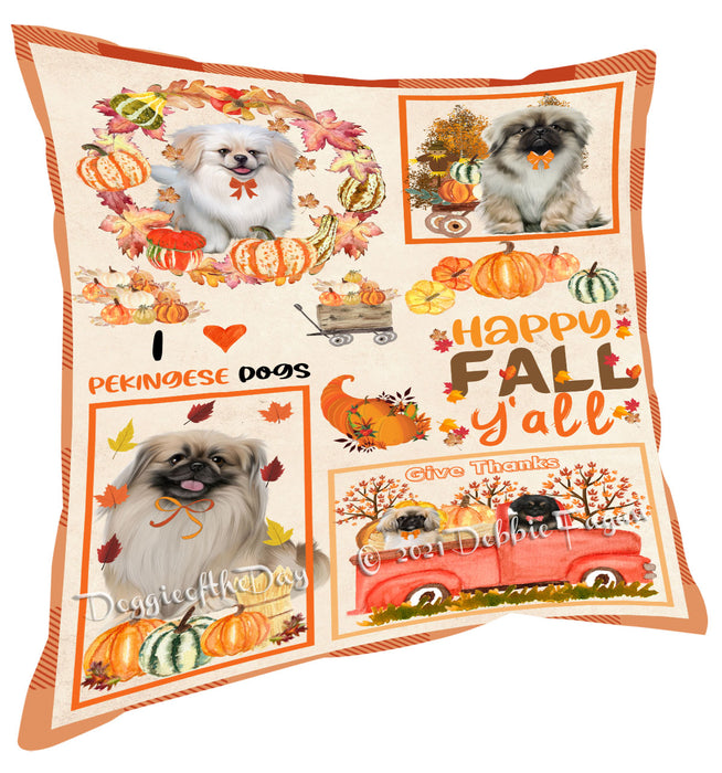 Happy Fall Y'all Pumpkin Pekingese Dogs Pillow with Top Quality High-Resolution Images - Ultra Soft Pet Pillows for Sleeping - Reversible & Comfort - Ideal Gift for Dog Lover - Cushion for Sofa Couch Bed - 100% Polyester