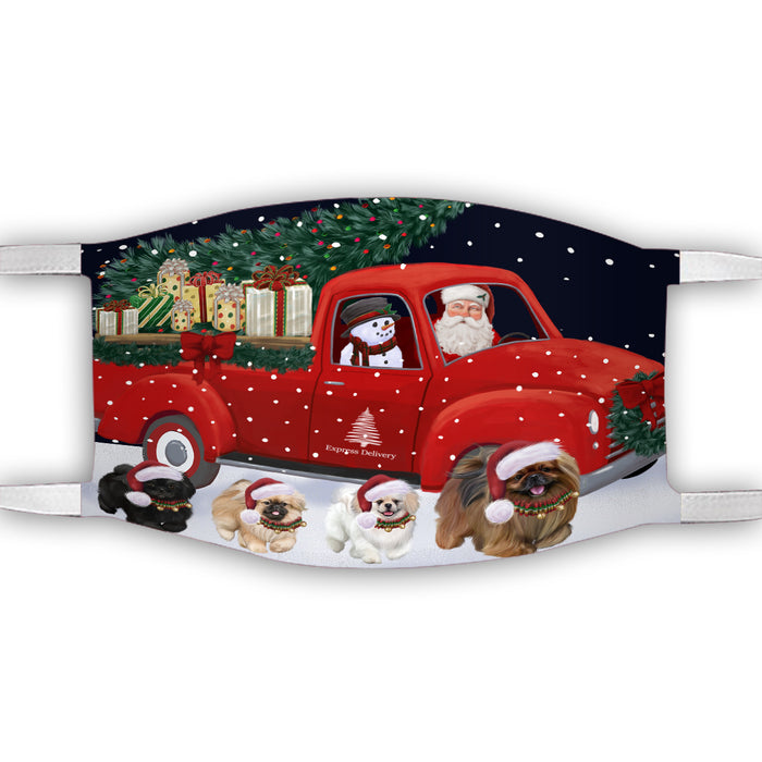 Christmas Express Delivery Red Truck Running Pekingese Dogs Face Mask FM49883