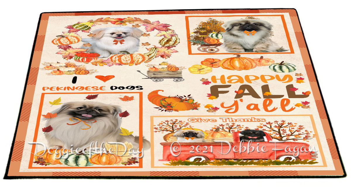 Happy Fall Y'all Pumpkin Pekingese Dogs Indoor/Outdoor Welcome Floormat - Premium Quality Washable Anti-Slip Doormat Rug FLMS58699