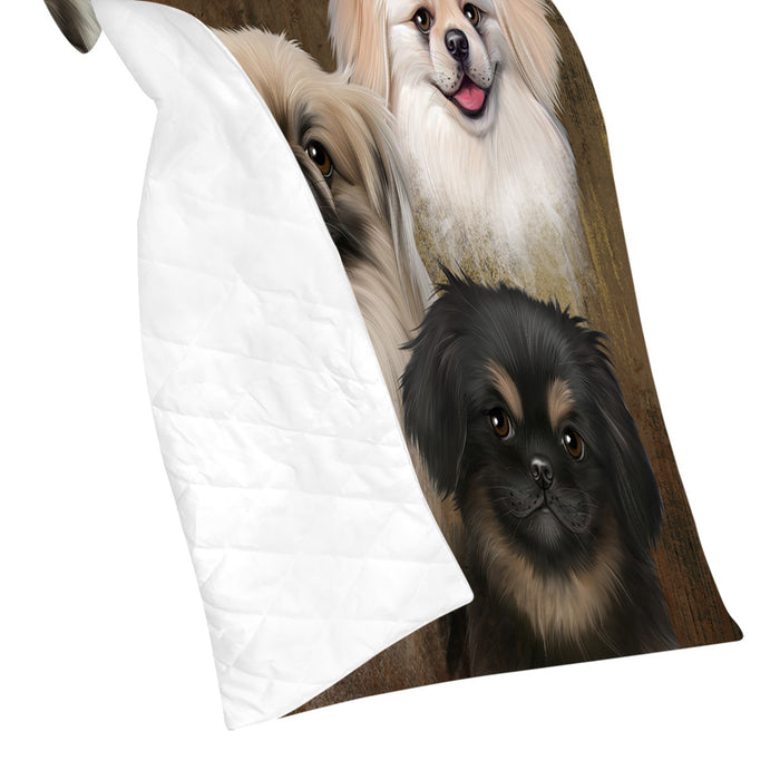 Rustic Pekingese Dogs Quilt