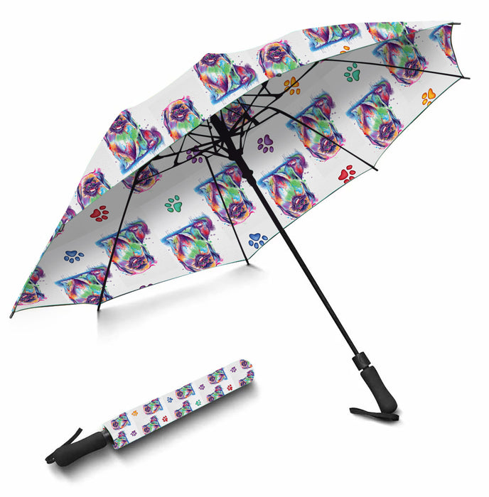 Watercolor Mini Pekingese DogsSemi-Automatic Foldable Umbrella