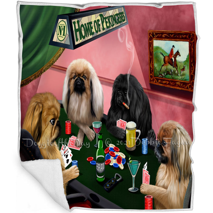 Home of Pekingese 4 Dogs Playing Poker Blanket
