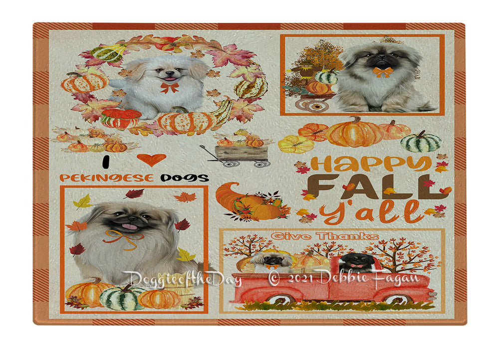 Happy Fall Y'all Pumpkin Pekingese Dogs Cutting Board - Easy Grip Non-Slip Dishwasher Safe Chopping Board Vegetables C79948