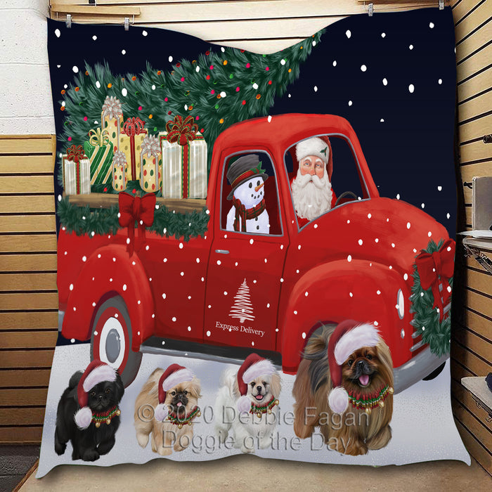 Christmas Express Delivery Red Truck Running Pharaoh Hound Dogs Lightweight Soft Bedspread Coverlet Bedding Quilt QUILT59991