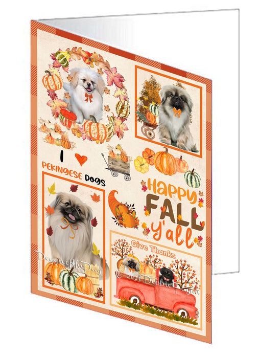 Happy Fall Y'all Pumpkin Pekingese Dogs Handmade Artwork Assorted Pets Greeting Cards and Note Cards with Envelopes for All Occasions and Holiday Seasons GCD77072