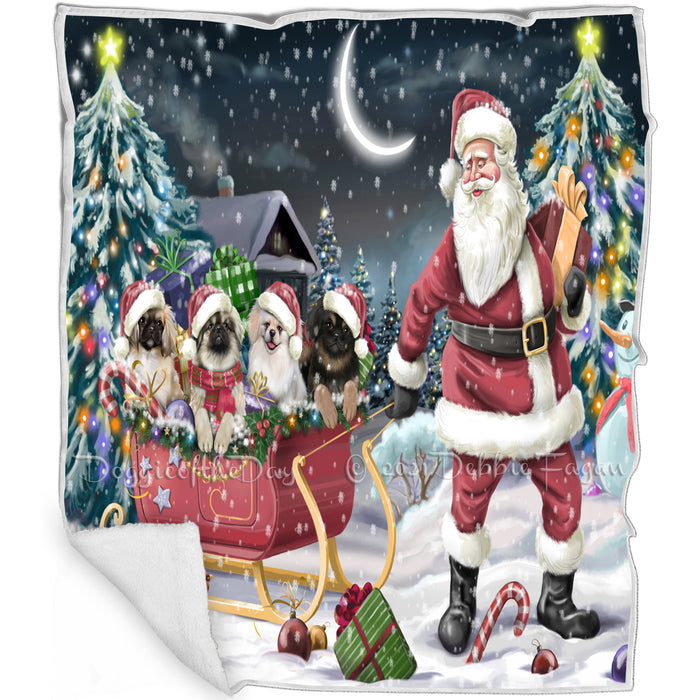 Merry Christmas Happy Holiday Santa Sled Pekingese Dogs Blanket D281