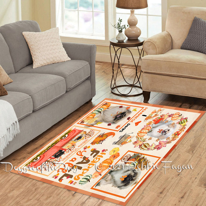 Happy Fall Y'all Pumpkin Pekingese Dogs Polyester Living Room Carpet Area Rug ARUG66999