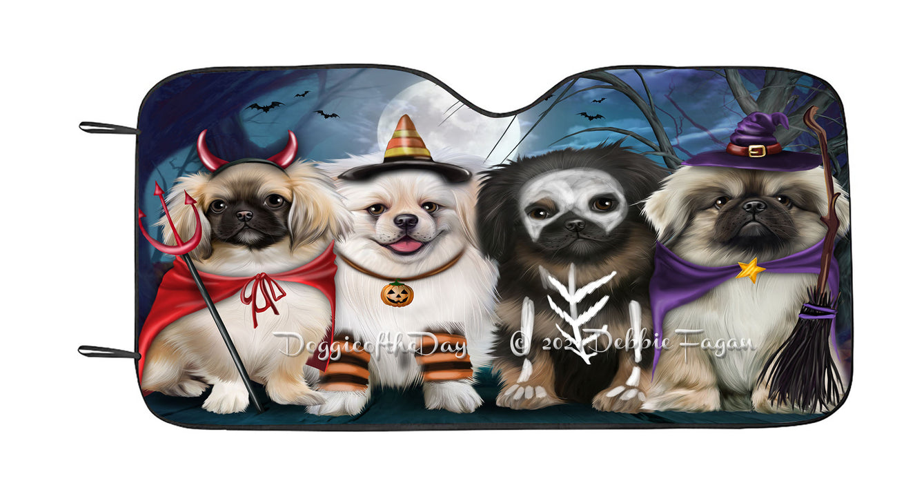 Happy Halloween Trick or Treat Pekingese Dogs Car Sun Shade Cover Curtain