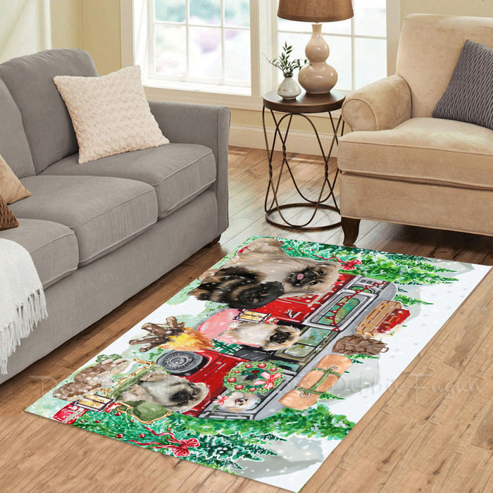 Christmas Time Camping with Pekingese Dogs Area Rug - Ultra Soft Cute Pet Printed Unique Style Floor Living Room Carpet Decorative Rug for Indoor Gift for Pet Lovers
