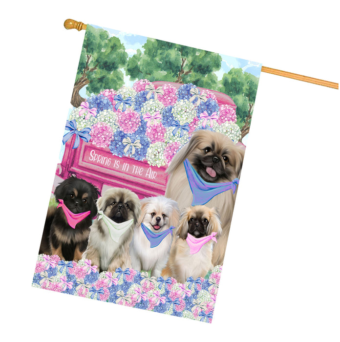 Pekingese Dogs House Flag: Explore a Variety of Personalized Designs, Double-Sided, Weather Resistant, Custom, Home Outside Yard Decor for Dog and Pet Lovers