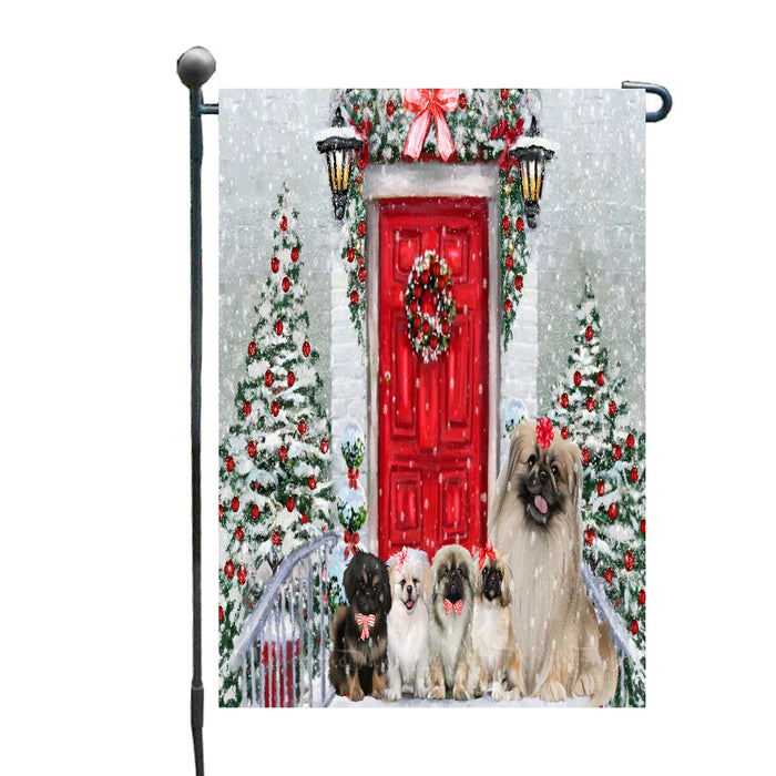 Christmas Holiday Welcome Pekingese Dogs Garden Flags- Outdoor Double Sided Garden Yard Porch Lawn Spring Decorative Vertical Home Flags 12 1/2"w x 18"h