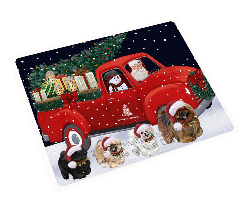 Christmas Express Delivery Red Truck Running Pekingese Dogs Cutting Board - Easy Grip Non-Slip Dishwasher Safe Chopping Board Vegetables C77845
