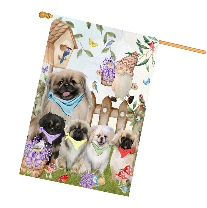 Pekingese Dogs House Flag: Explore a Variety of Designs, Custom, Personalized, Weather Resistant, Double-Sided, Home Outside Yard Decor for Dog and Pet Lovers
