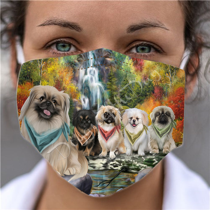 Scenic Waterfall Pekingese Dogs Face Mask FM49322