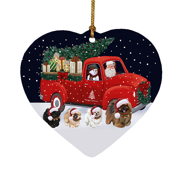 Christmas Express Delivery Red Truck Running Pekingese Dogs Heart Christmas Ornament RFPOR58106