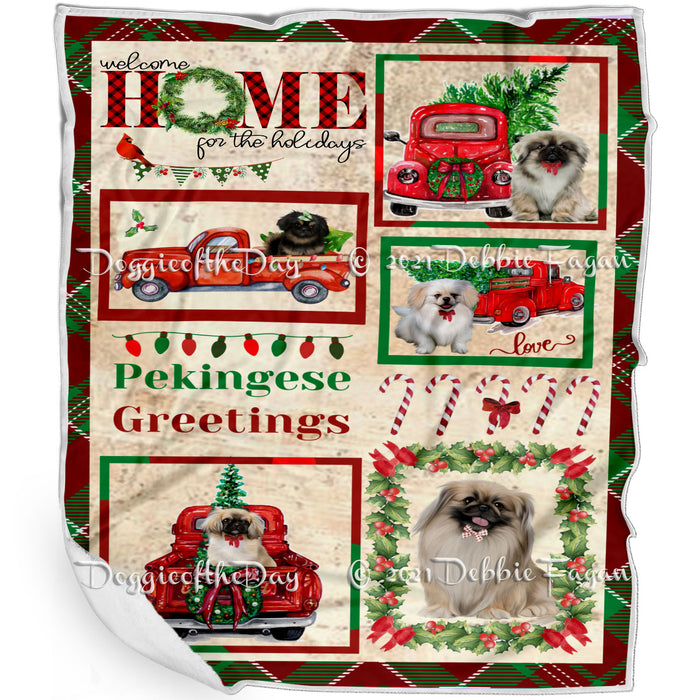 Welcome Home for Christmas Holidays Pekingese Dogs Blanket BLNKT72081
