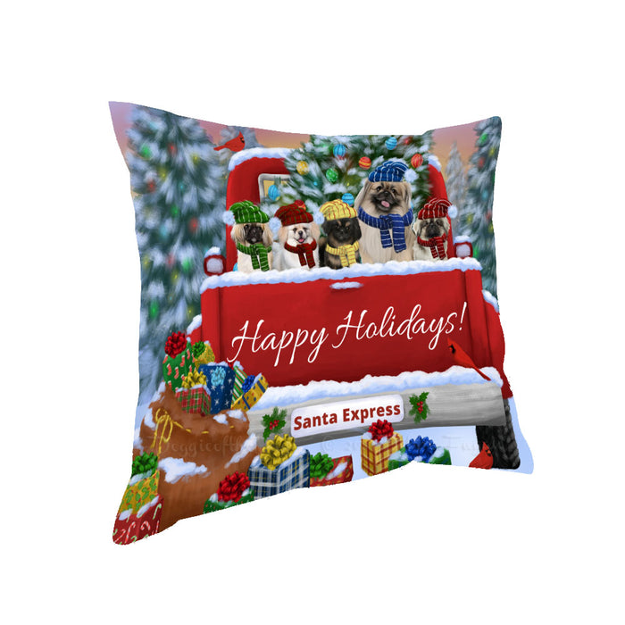 Christmas Red Truck Travlin Home for the Holidays Pekingese Dogs Pillow with Top Quality High-Resolution Images - Ultra Soft Pet Pillows for Sleeping - Reversible & Comfort - Ideal Gift for Dog Lover - Cushion for Sofa Couch Bed - 100% Polyester