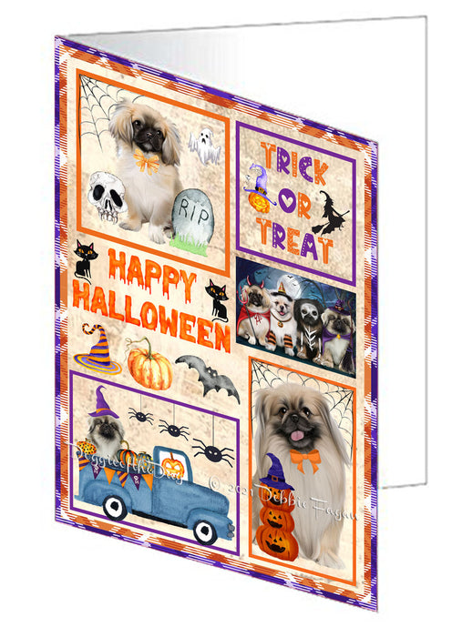 Happy Halloween Trick or Treat Pekingese Dogs Handmade Artwork Assorted Pets Greeting Cards and Note Cards with Envelopes for All Occasions and Holiday Seasons GCD76562