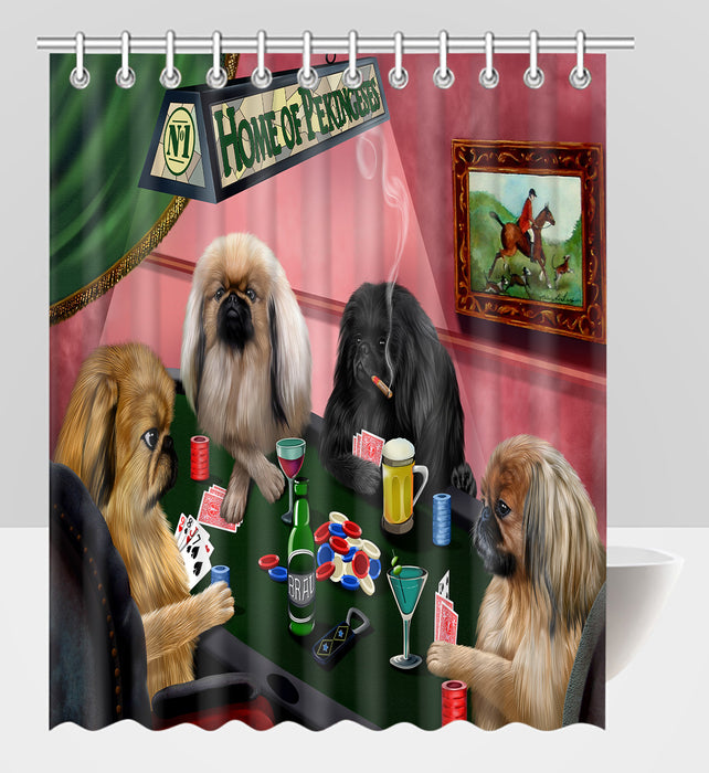 Home of  Pekingese Dogs Playing Poker Shower Curtain