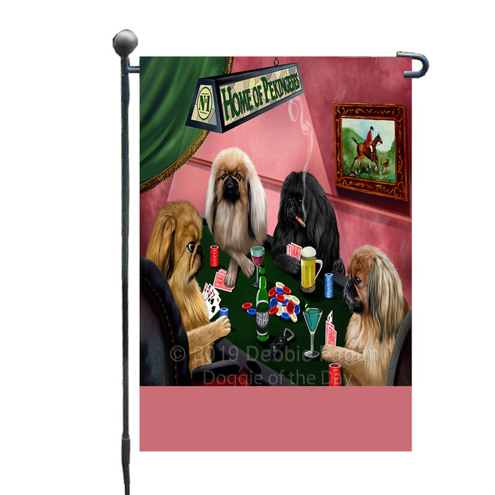 Personalized Home of Pekingese Dogs Four Dogs Playing Poker Custom Garden Flags GFLG-DOTD-A60283