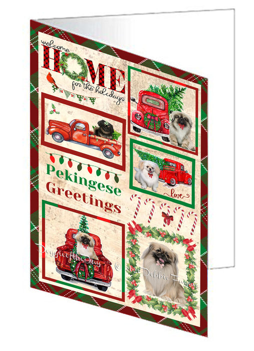 Welcome Home for Christmas Holidays Pekingese Dogs Handmade Artwork Assorted Pets Greeting Cards and Note Cards with Envelopes for All Occasions and Holiday Seasons GCD76238
