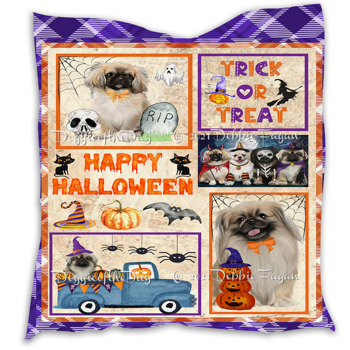 Happy Halloween Trick or Treat Pumpkin Pekingese Dogs Lightweight Soft Bedspread Coverlet Bedding Quilt QUILT61006