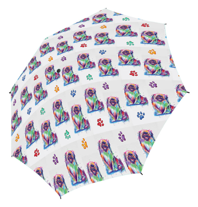 Watercolor Mini Pekingese DogsSemi-Automatic Foldable Umbrella