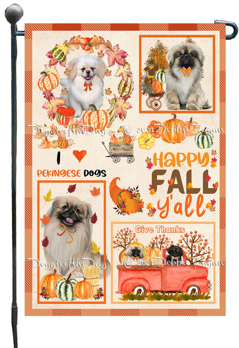 Happy Fall Y'all Pumpkin Pekingese Dogs Garden Flags- Outdoor Double Sided Garden Yard Porch Lawn Spring Decorative Vertical Home Flags 12 1/2"w x 18"h
