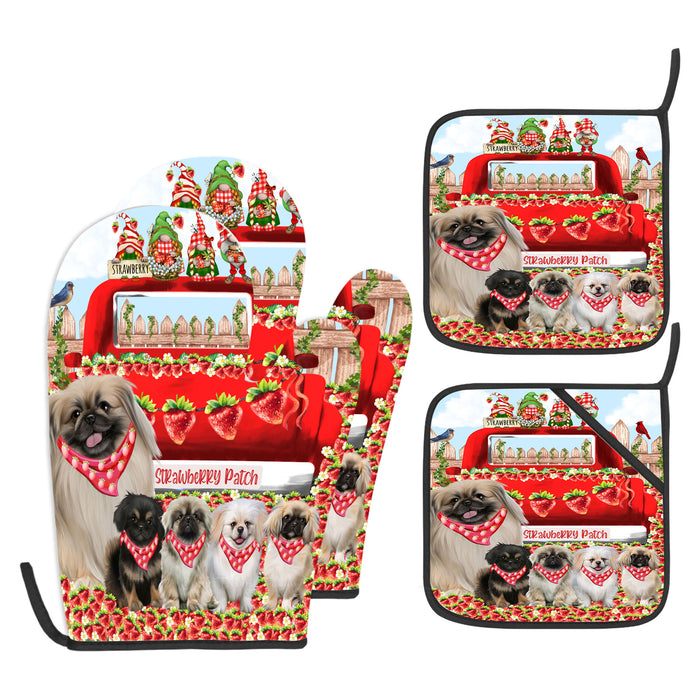 Pekingese Oven Mitts and Pot Holder Set: Explore a Variety of Designs, Custom, Personalized, Kitchen Gloves for Cooking with Potholders, Gift for Dog Lovers