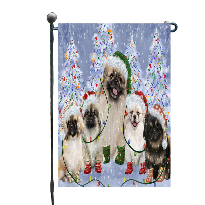 Christmas Lights and Pekingese Dogs Garden Flags- Outdoor Double Sided Garden Yard Porch Lawn Spring Decorative Vertical Home Flags 12 1/2"w x 18"h