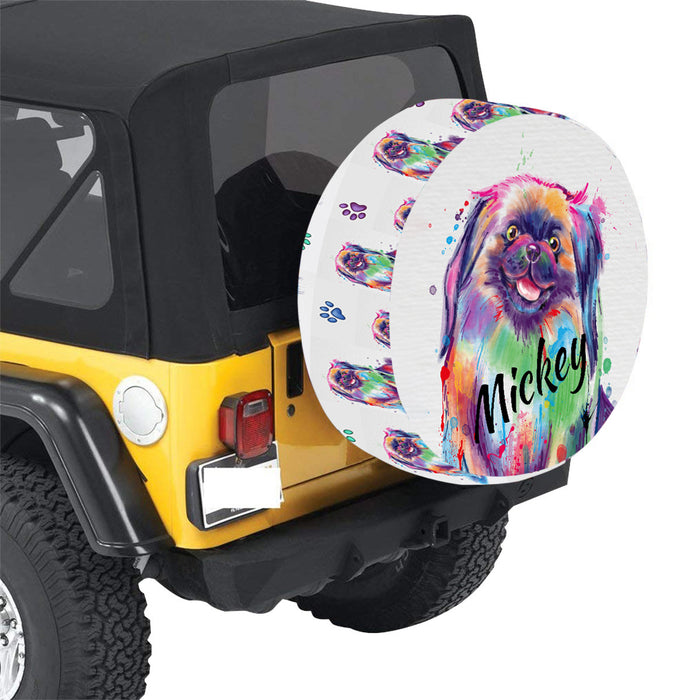 Custom Pet Name Personalized Watercolor Pekingese Dog Car Tire Cover