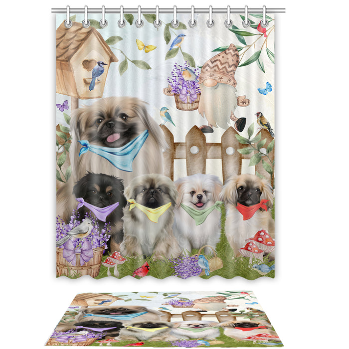 Pekingese Shower Curtain & Bath Mat Set, Custom, Explore a Variety of Designs, Personalized, Curtains with hooks and Rug Bathroom Decor, Halloween Gift for Dog Lovers