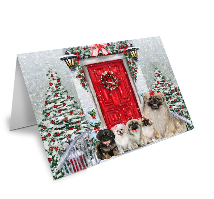 Christmas Holiday Welcome Pekingese Dog Handmade Artwork Assorted Pets Greeting Cards and Note Cards with Envelopes for All Occasions and Holiday Seasons