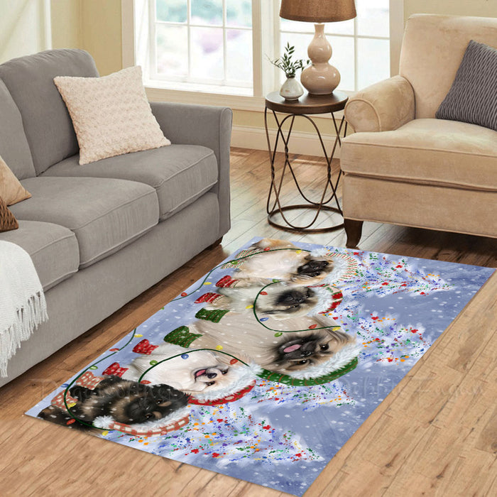 Christmas Lights and Pekingese Dogs Area Rug - Ultra Soft Cute Pet Printed Unique Style Floor Living Room Carpet Decorative Rug for Indoor Gift for Pet Lovers