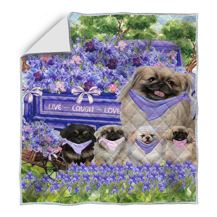 Pekingese Bed Quilt, Explore a Variety of Designs, Personalized, Custom, Bedding Coverlet Quilted, Pet and Dog Lovers Gift
