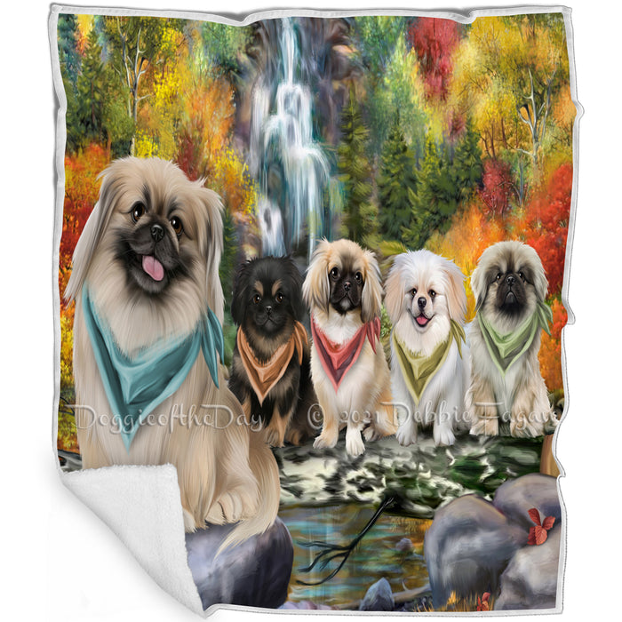 Scenic Waterfall Pekingeses Dog Blanket BLNKT60780