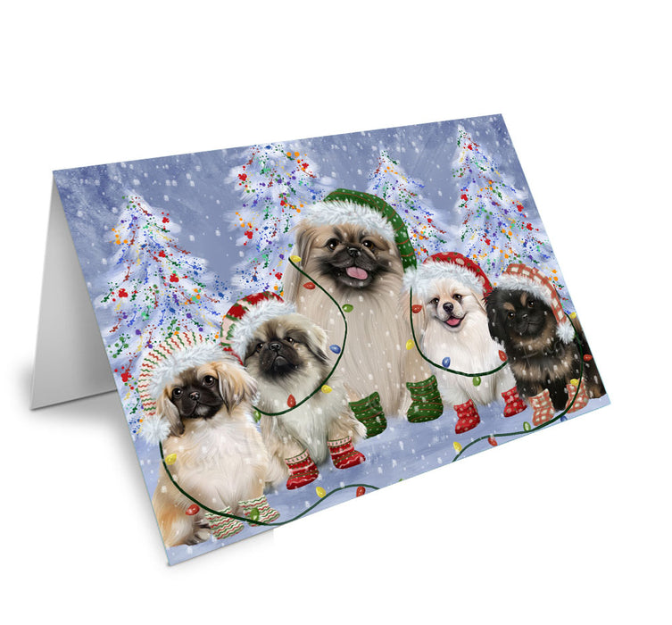 Christmas Lights and Pekingese Dogs Handmade Artwork Assorted Pets Greeting Cards and Note Cards with Envelopes for All Occasions and Holiday Seasons