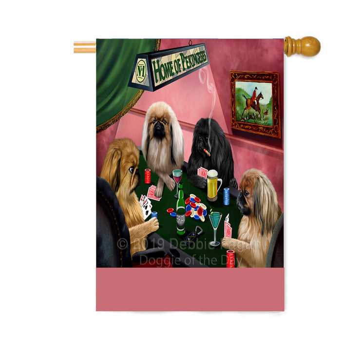 Personalized Home of Pekingese Dogs Four Dogs Playing Poker Custom House Flag FLG-DOTD-A60339