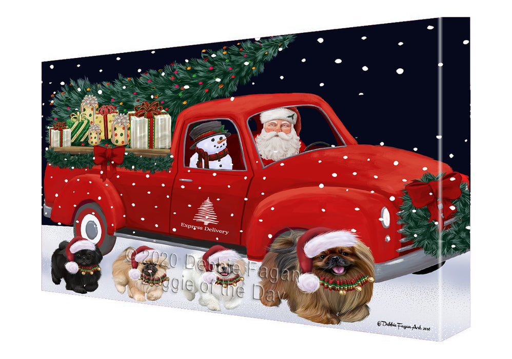 Christmas Express Delivery Red Truck Running Pekingese Dogs Canvas Print Wall Art Décor CVS146222