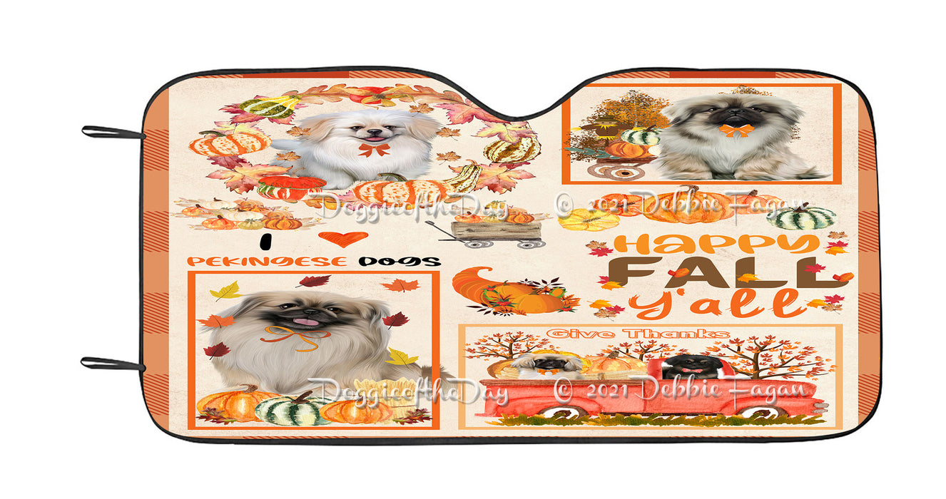 Happy Fall Y'all Pumpkin Pekingese Dogs Car Sun Shade Cover Curtain