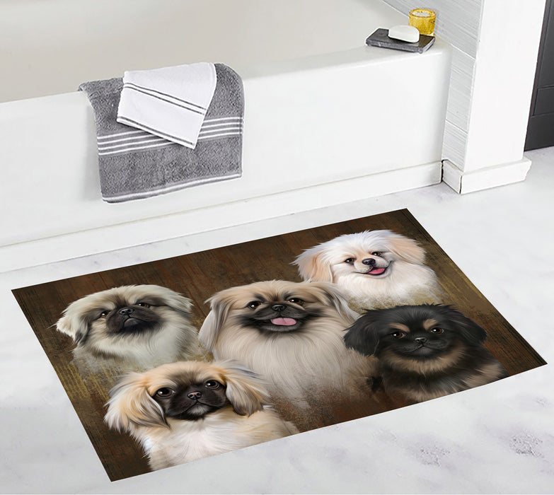 Rustic Pekingese Dogs Bath Mat