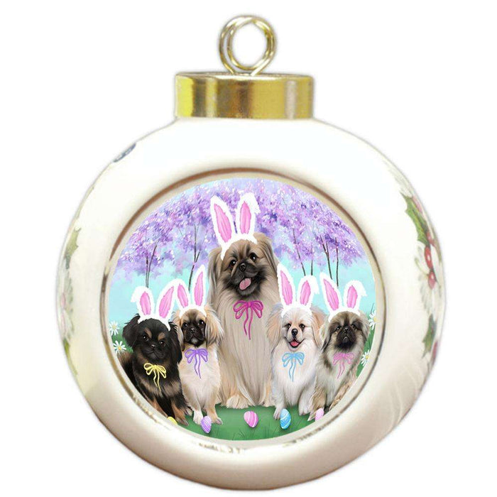 Pekingeses Dog Easter Holiday Round Ball Christmas Ornament RBPOR49179