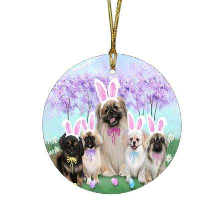 Pekingeses Dog Easter Holiday Round Flat Christmas Ornament RFPOR49170