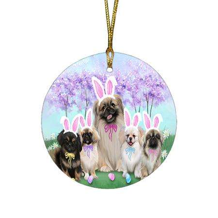 Pekingeses Dog Easter Holiday Round Flat Christmas Ornament RFPOR49186