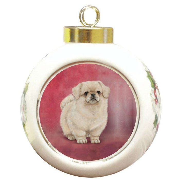 Pekingeses Dog Round Ceramic Christmas Ornament