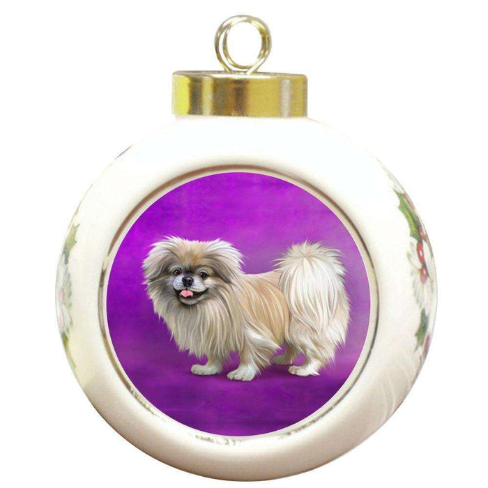 Pekingeses Dog Round Ceramic Christmas Ornament