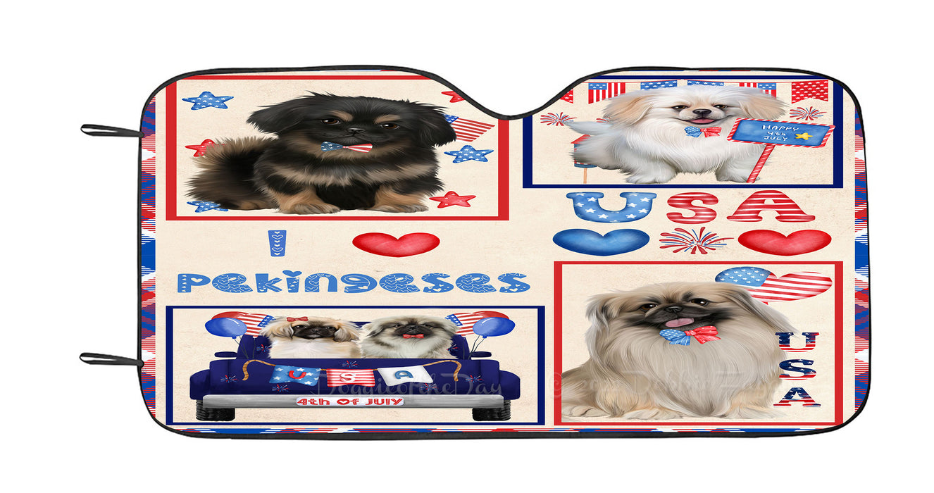 4th of July Independence Day I Love USA Pekingese Dogs Car Sun Shade Cover Curtain