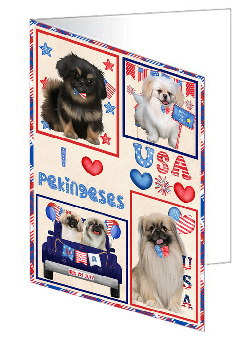 4th of July Independence Day I Love USA Pekingese Dogs Handmade Artwork Assorted Pets Greeting Cards and Note Cards with Envelopes for All Occasions and Holiday Seasons