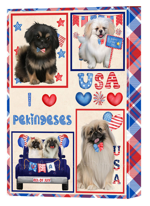 4th of July Independence Day I Love USA Pekingese Dogs Canvas Wall Art - Premium Quality Ready to Hang Room Decor Wall Art Canvas - Unique Animal Printed Digital Painting for Decoration